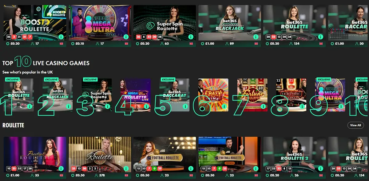 Bet365 Games casino live and table games