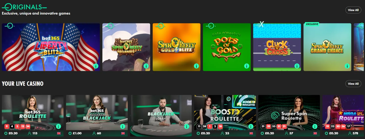 Bet365 casino games available after login
