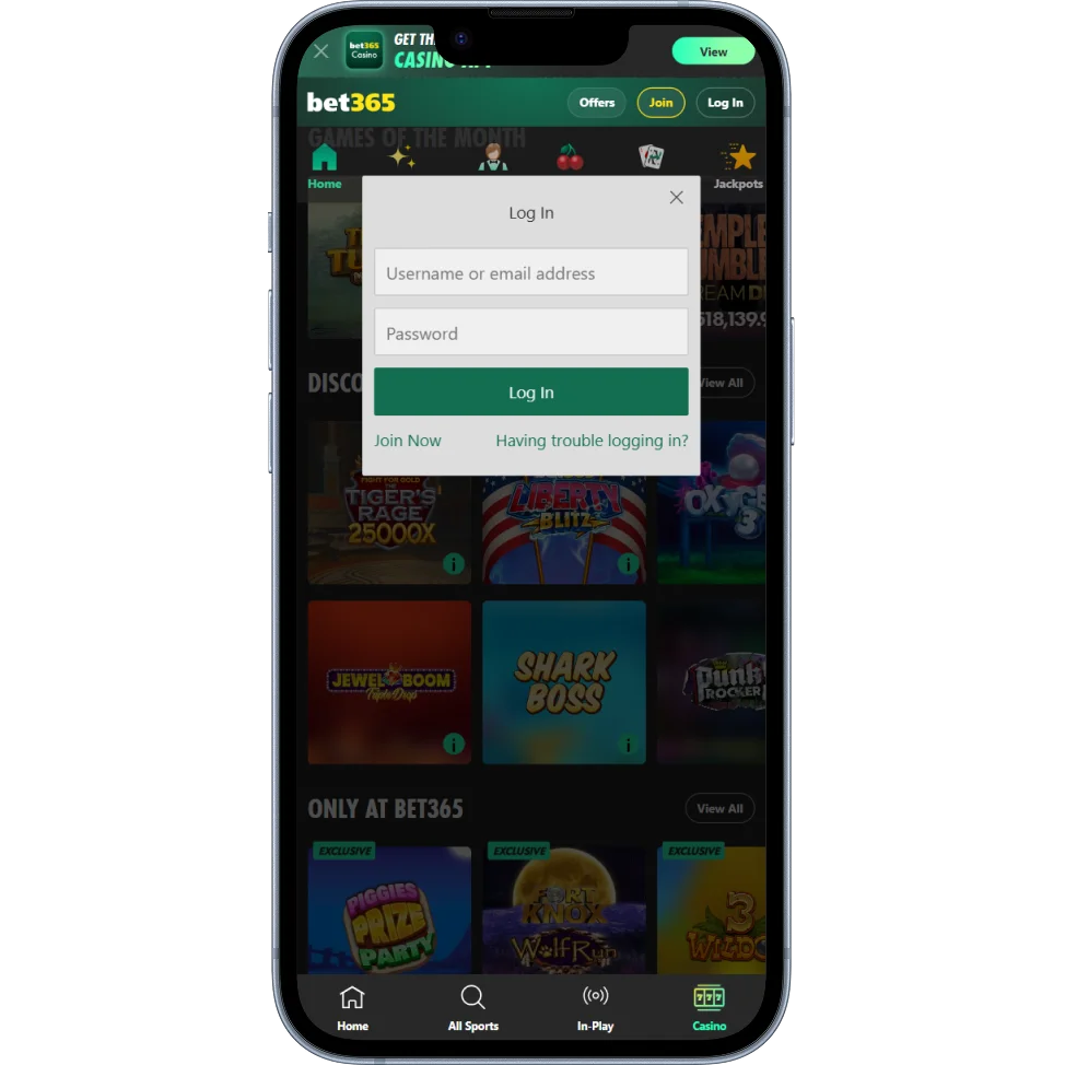 Bet365 casino login from mobile